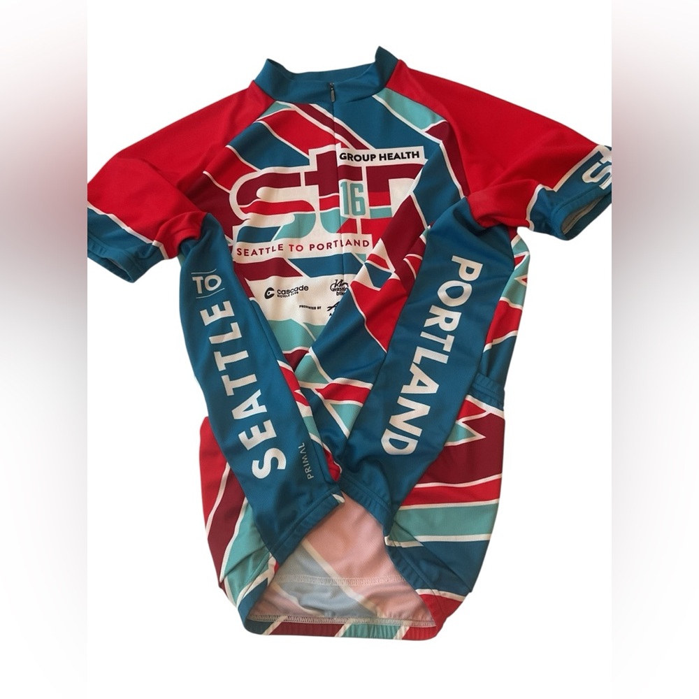 STP Mens 2016 Red and Teal Blue Cycling Jersey XL - Picture 2 of 7